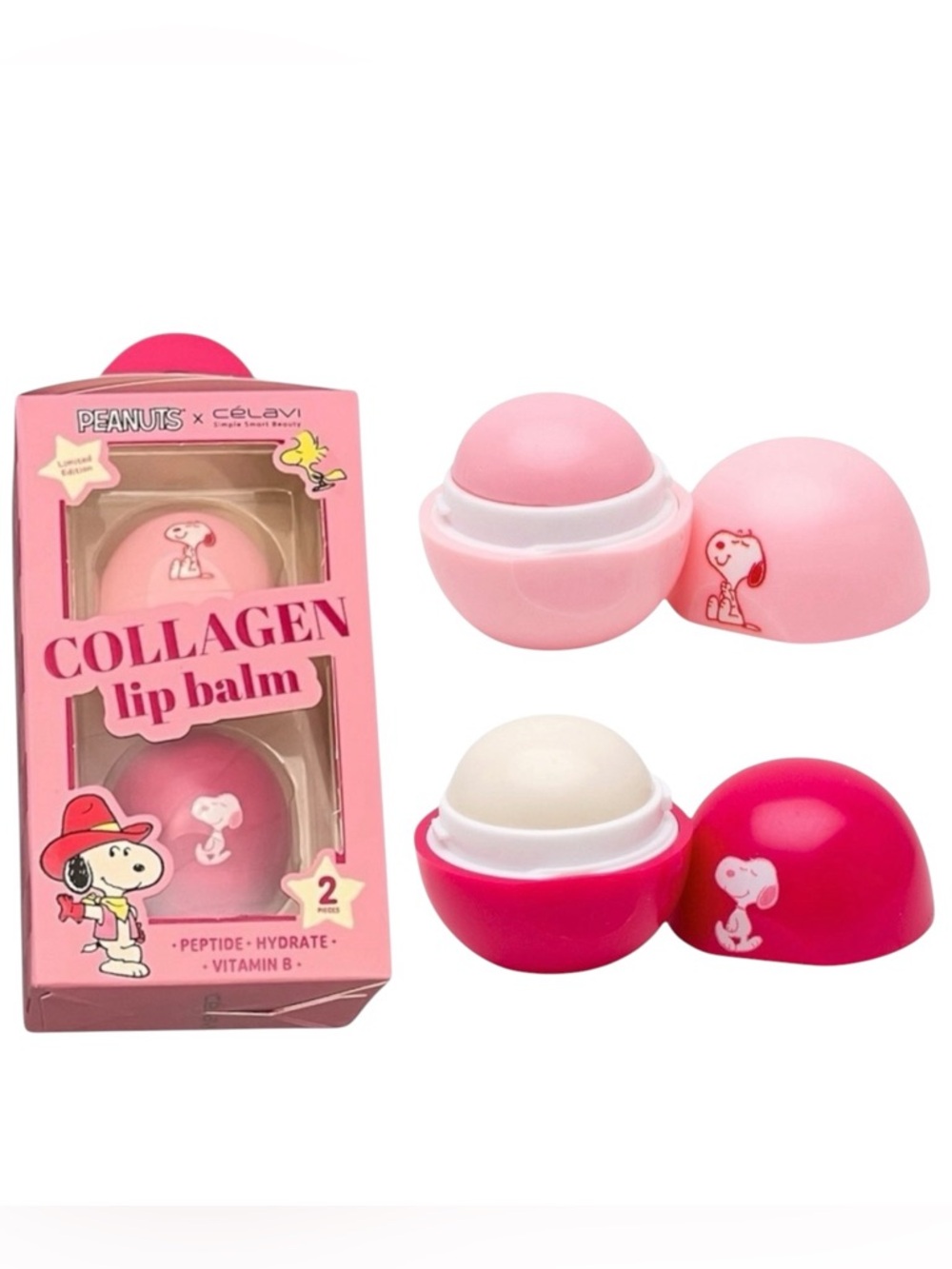 Peanuts Snoopy x Celavi 2 Piece Collagen Lip Balm Duo Peptide Vitamin B
